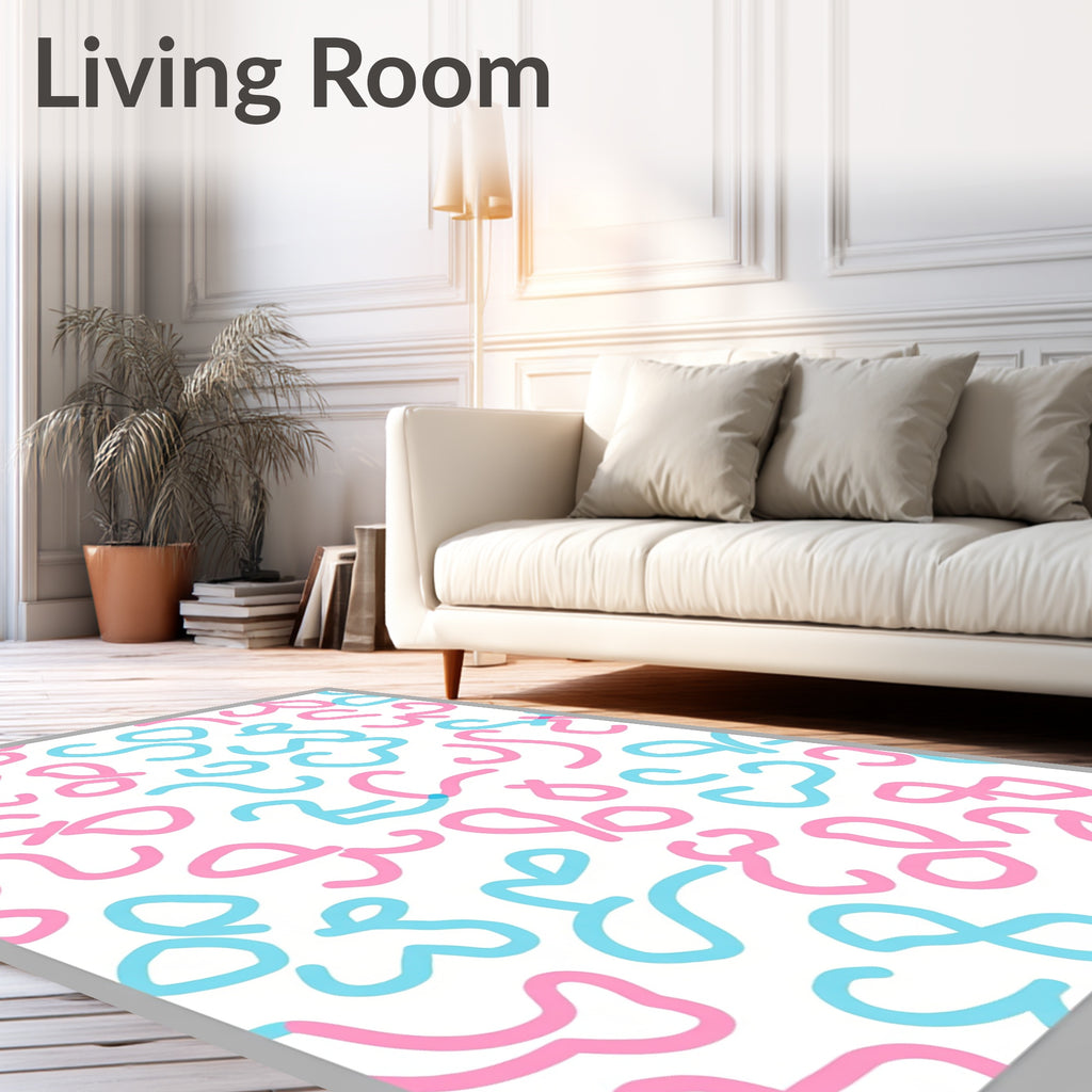 Playful Pink Blue Doodles Rug