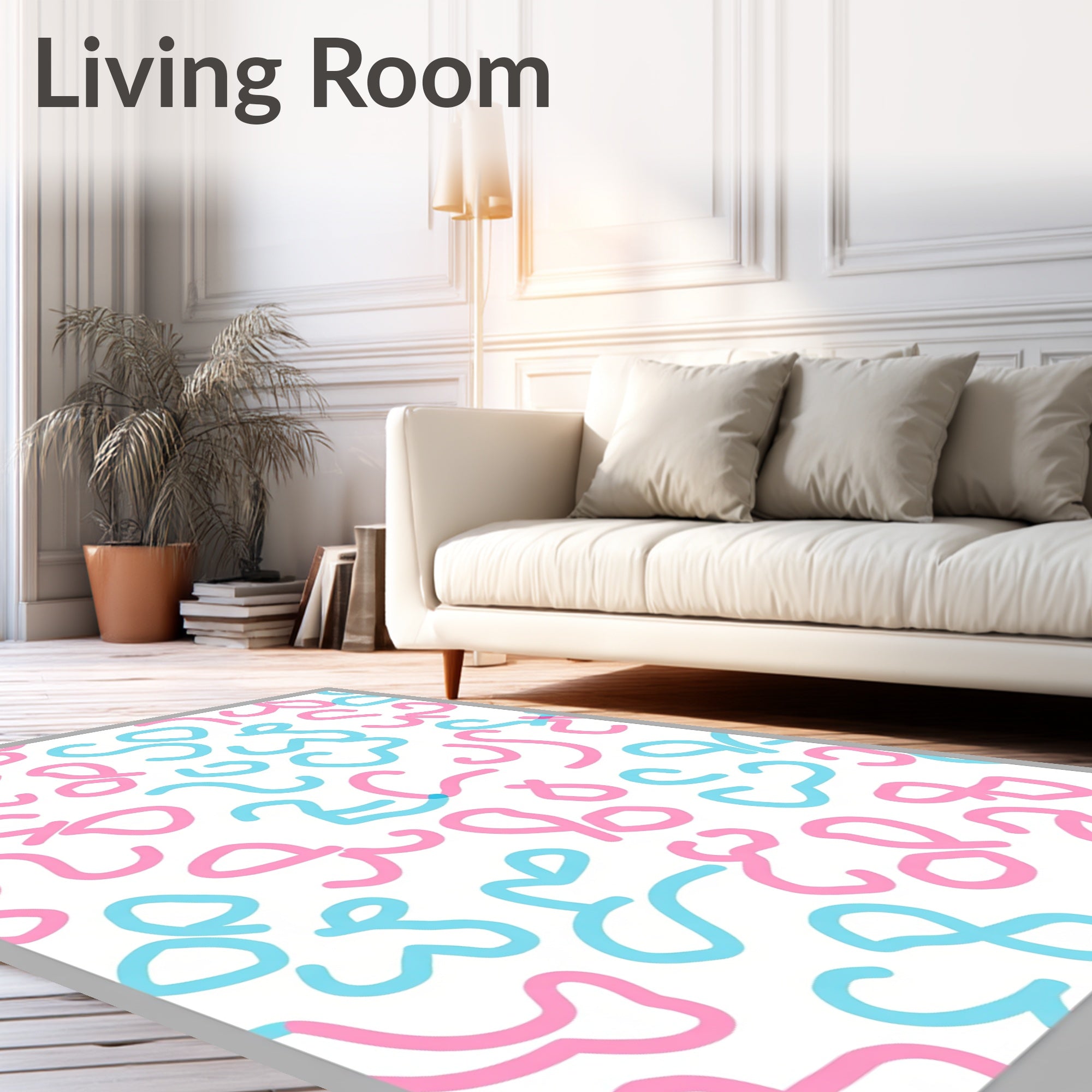 Playful Pink Blue Doodles Rug