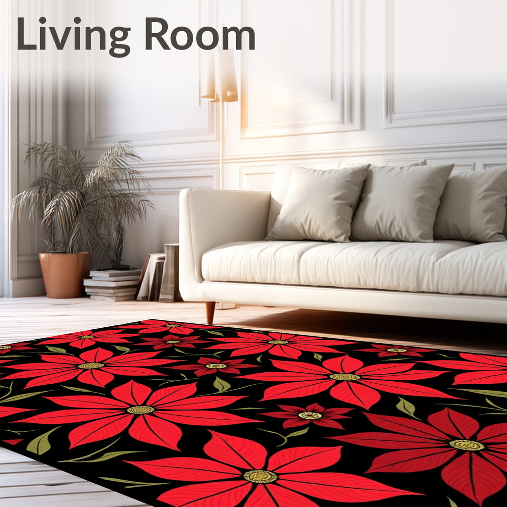 Vibrant Red Poinsettia Flower Garden Rug