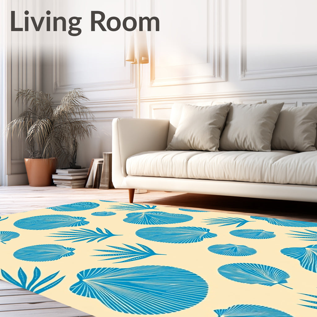 Oceanic Blue Shells and Fronds Rug