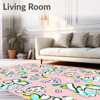 Playful Pink Abstract Doodle Characters Rug