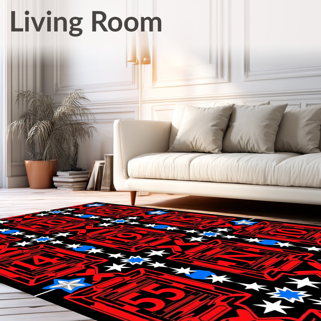 Bold Red Geometric Numbers Stars Rug