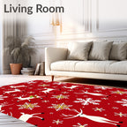 Red Reindeer Snowflake Repeating Pattern Rug