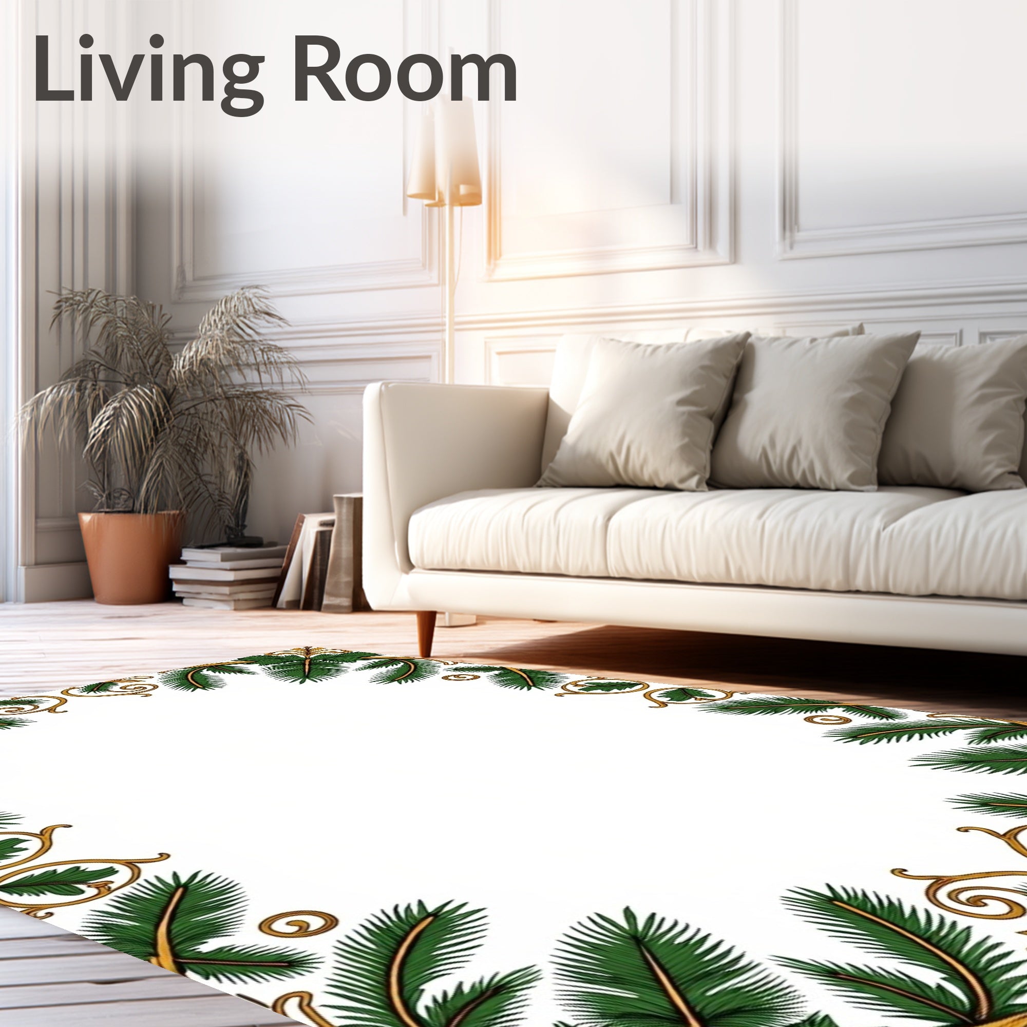 Green Pine Garland Golden Flourish Border Rug