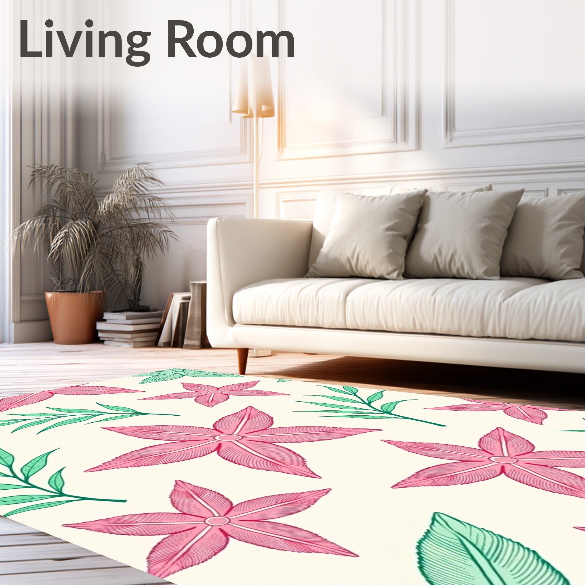 Coral Pink Starfish and Ferns Rug