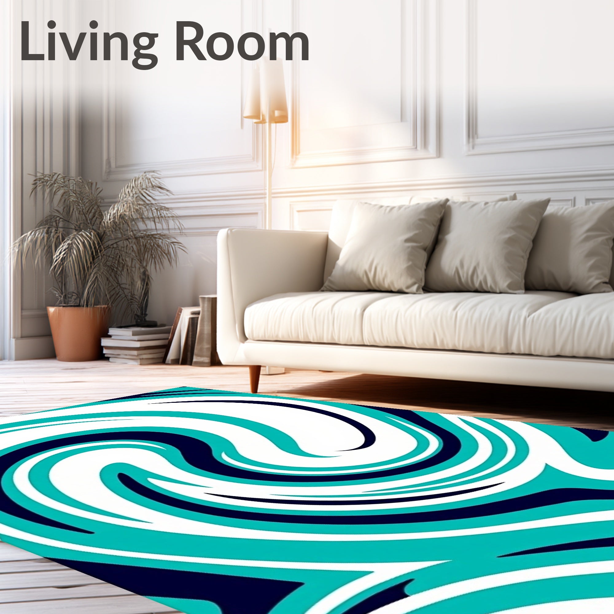 Turquoise Dark Blue Swirl Abstract Rug
