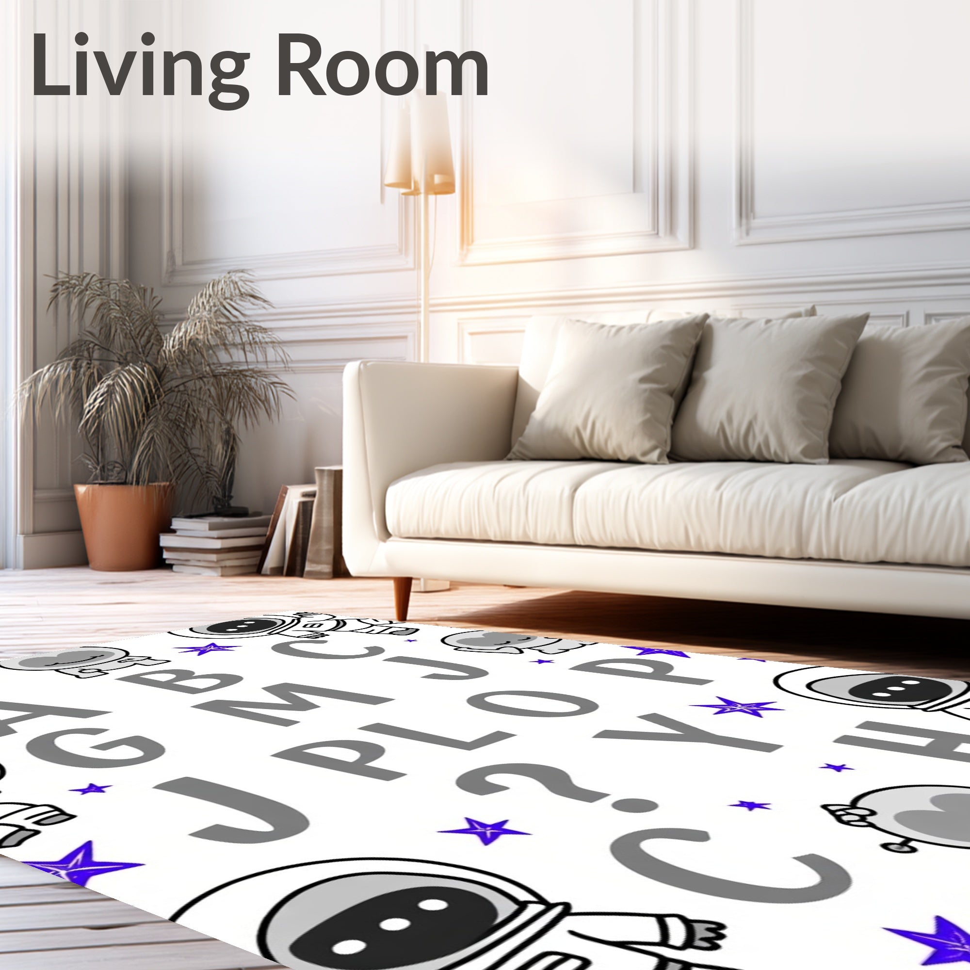 Cute Astronaut Galaxy Alphabet Space Rug