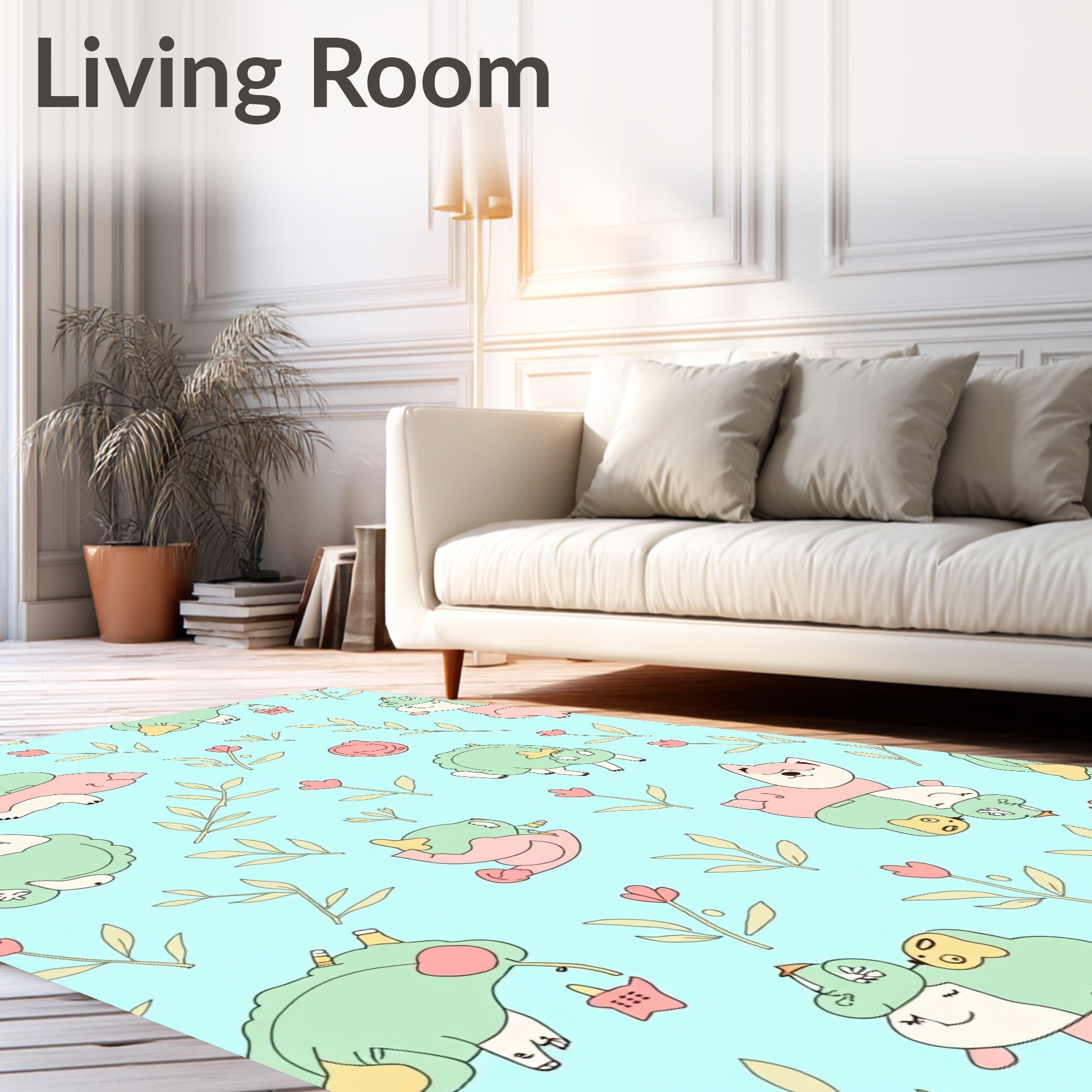 Cute Cartoon Animal Floral Meadow Rug