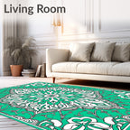 Emerald White Floral Mandala Rug