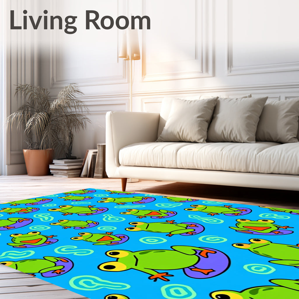 Whimsical Green Frogs Purple Lilypad Rug
