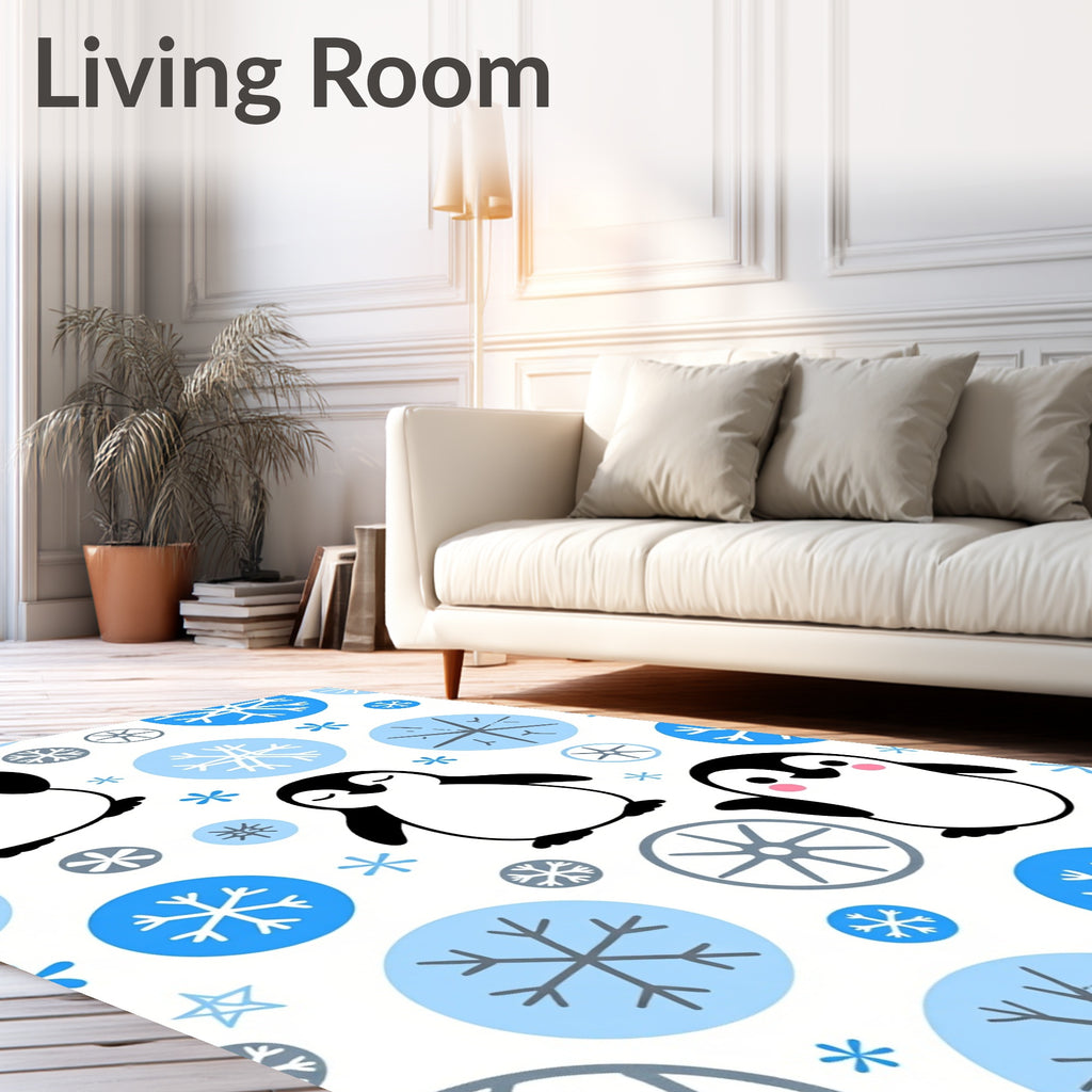 Cute Penguin Snow Flake Collection Rug