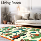 Whimsical Woodland Animals Train Scene Rug