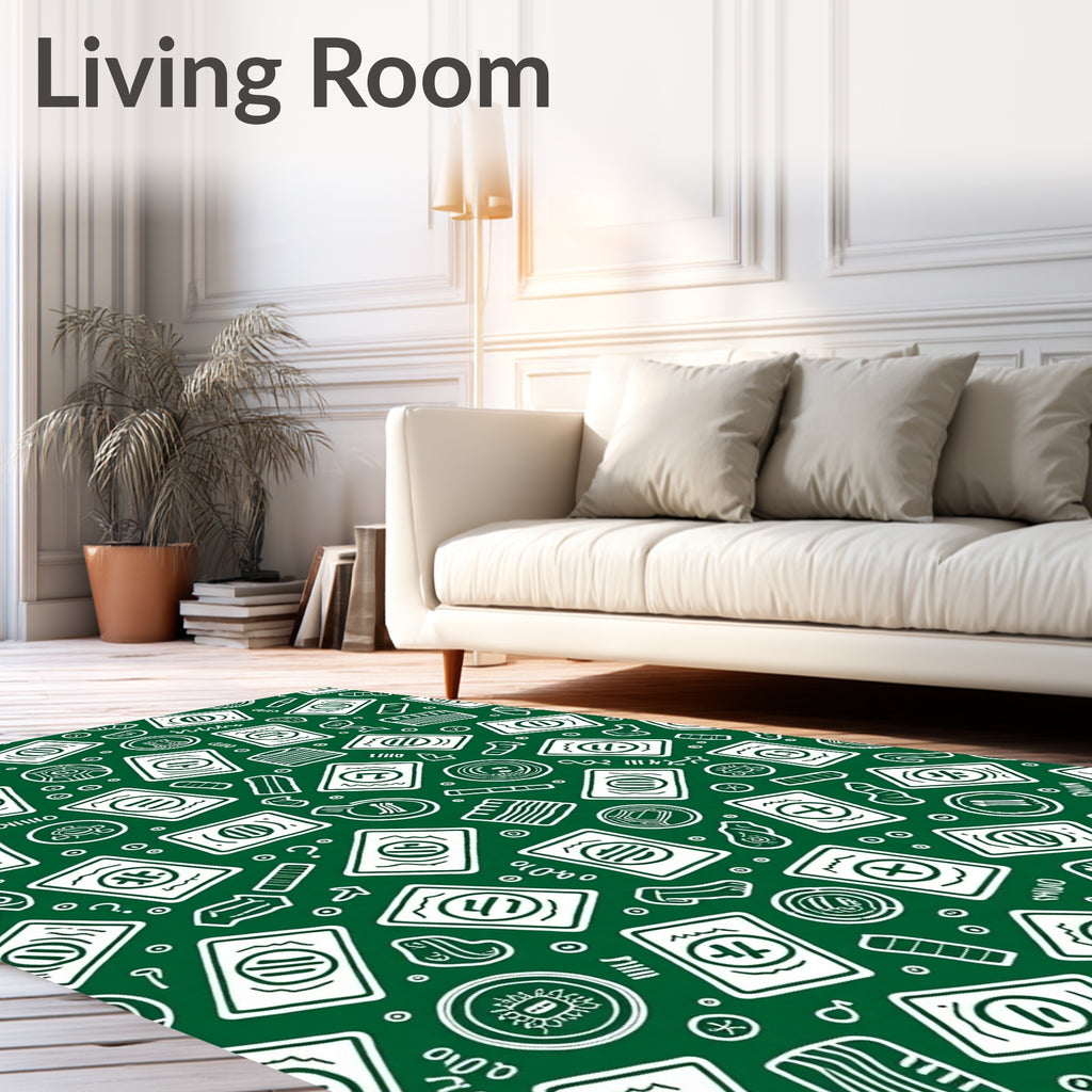 Green White Card Folk Art Rug
