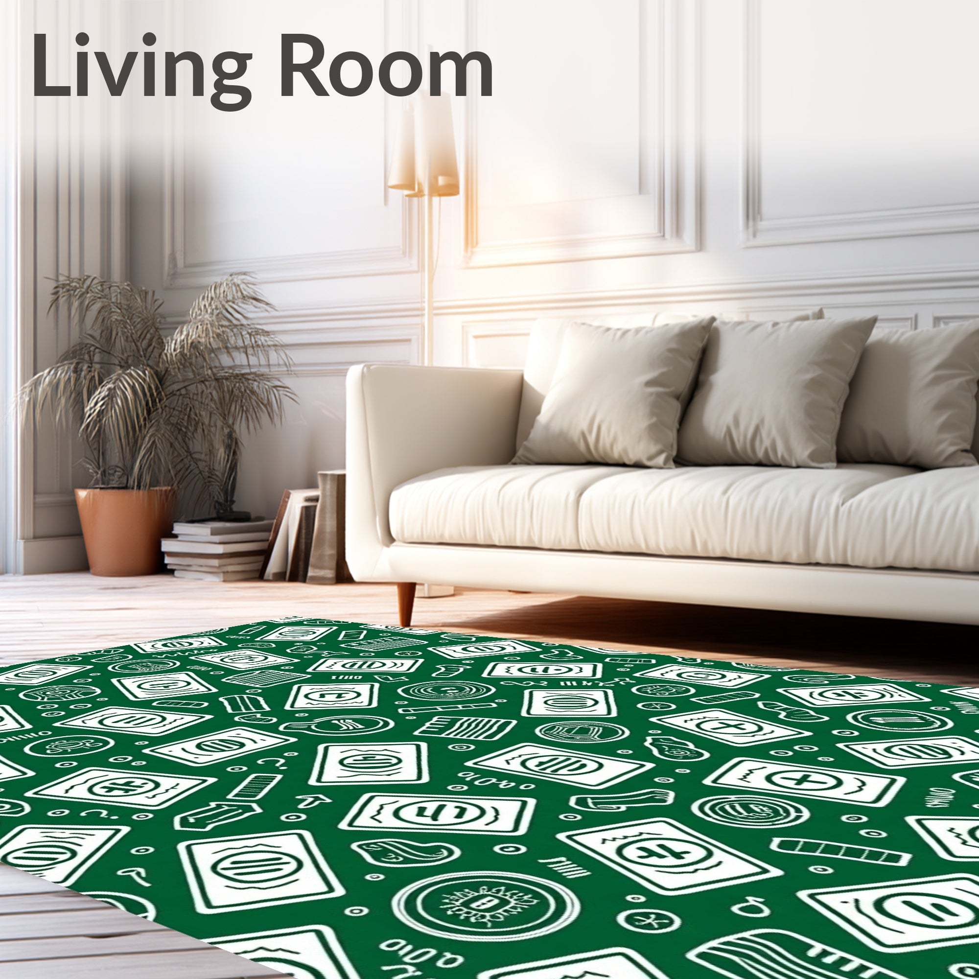 Green White Card Folk Art Rug