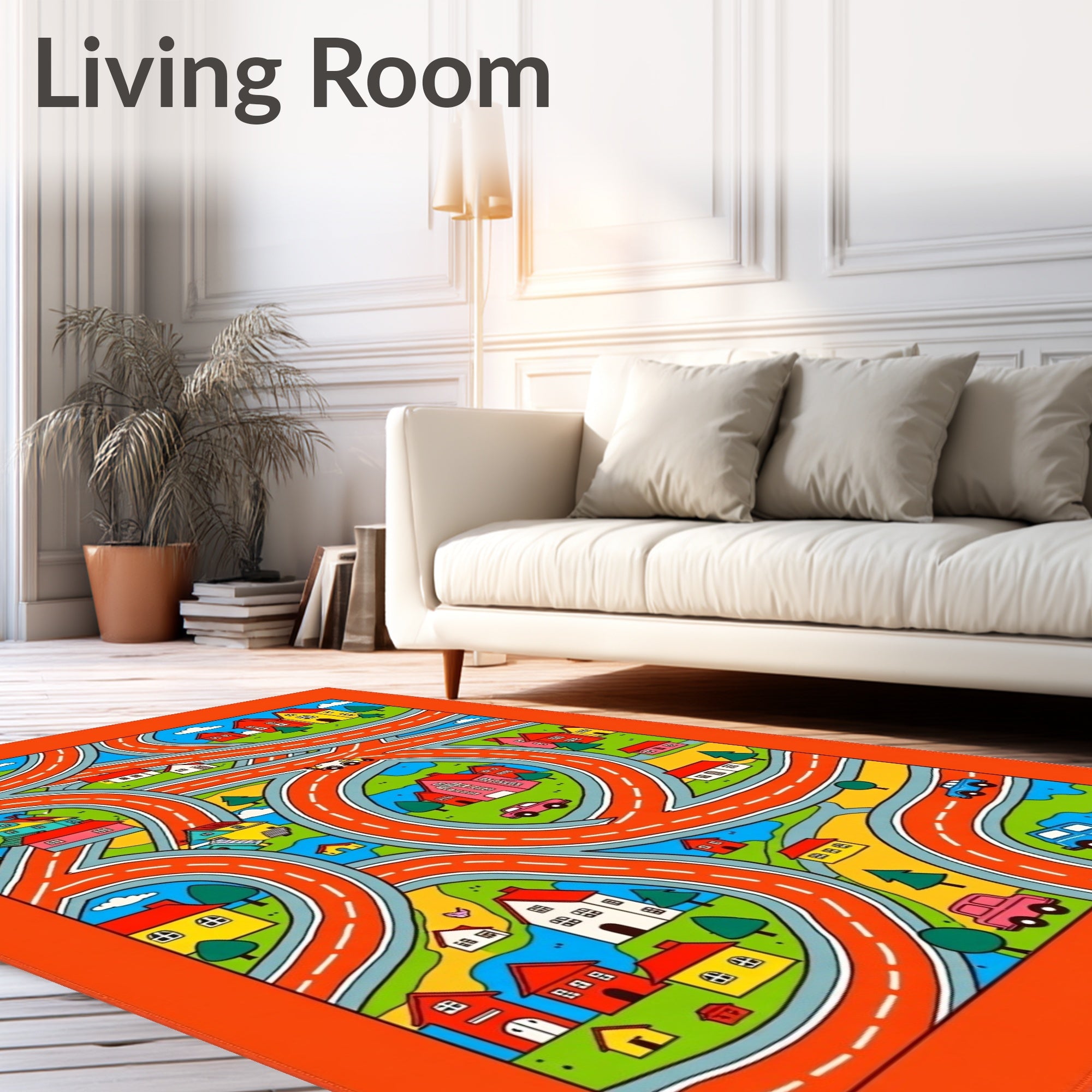 Playful Town Roads And Houses Rug