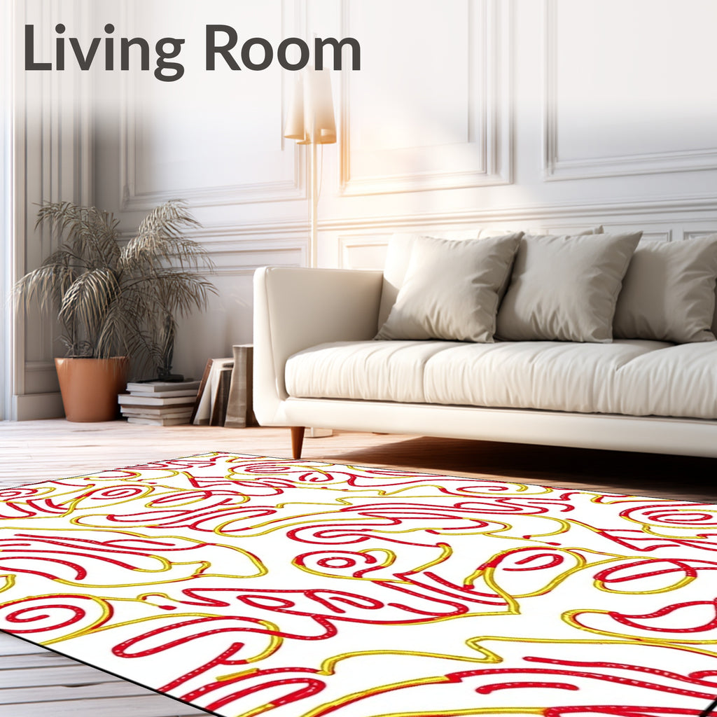 Crimson Gold Wavy Lines Overlay Rug