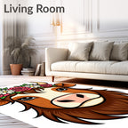 Whimsical Highland Cow Floral Wreath Rug