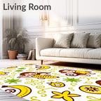Playful Monkeys Bananas Green Swirls Rug