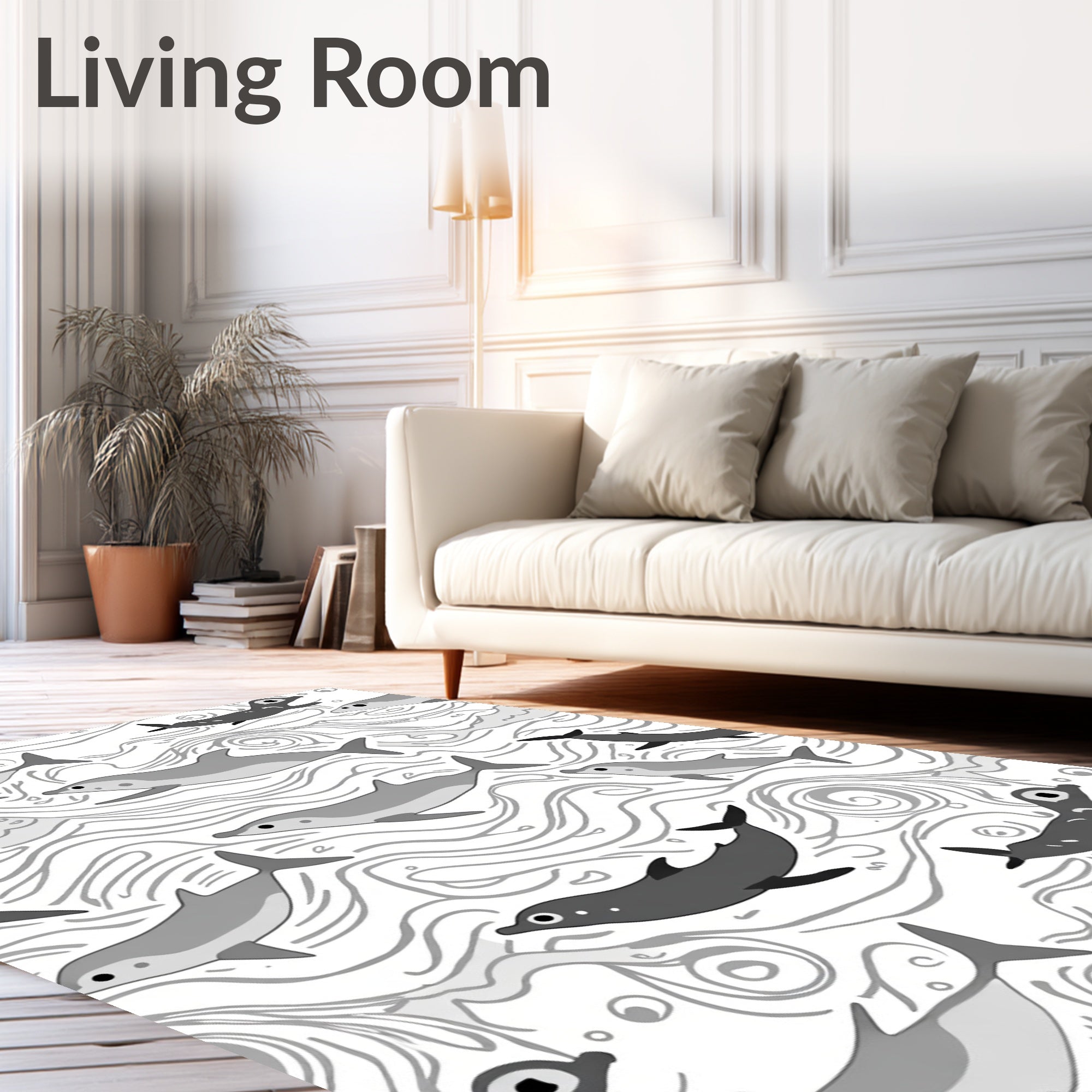 Gray Dolphin Aquatic Swirls Rug
