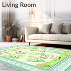 Playful white cows and flowers meadow Rug