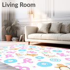 Whimsical Pink R Characters and Animals Rug
