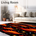 Fiery Red Yellow Flames Black Stars Rug