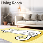 Cute White Kitty Textured Yellow Rug