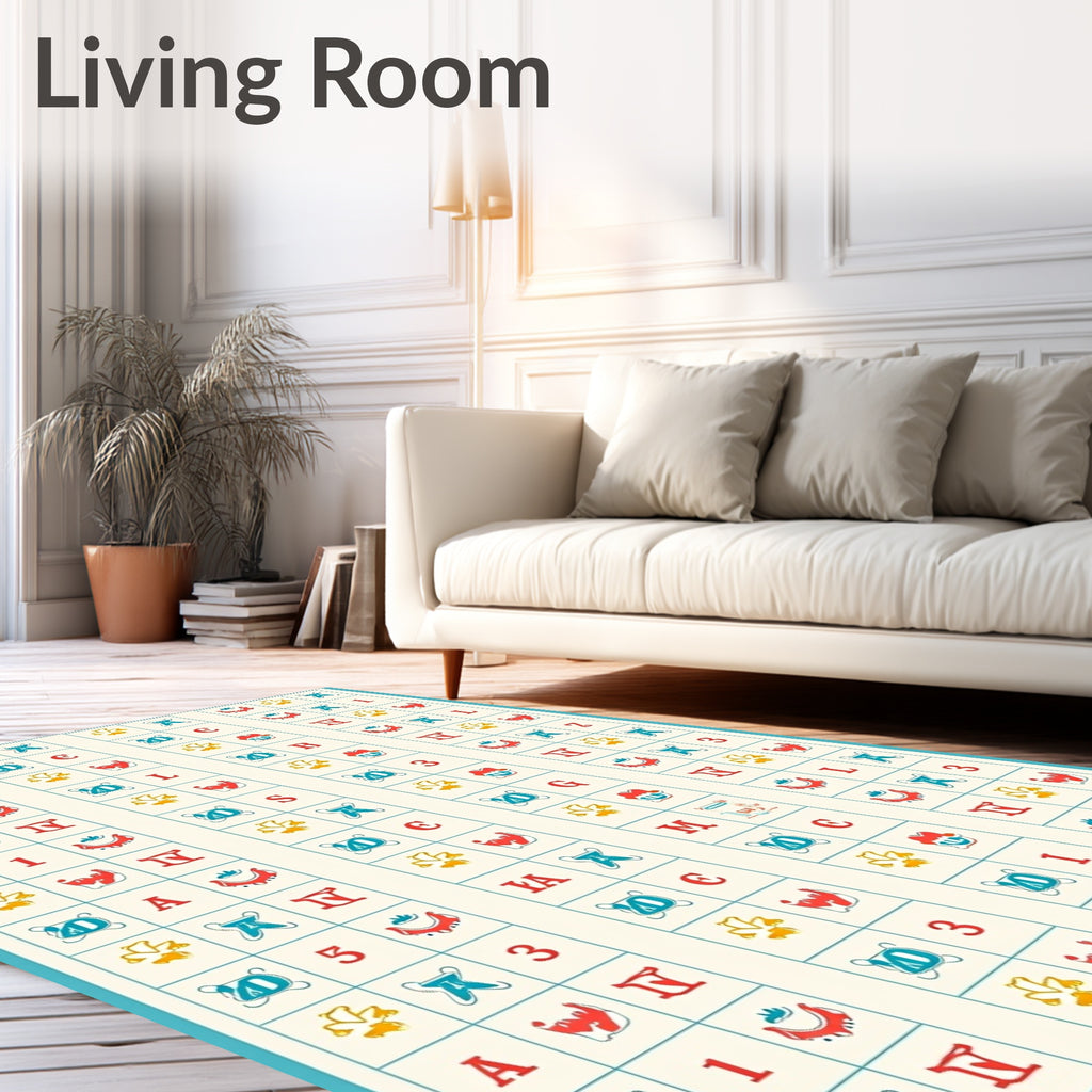 Aqua Red Yellow Geometric Grid Rug