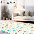 Aqua Red Yellow Geometric Grid Rug