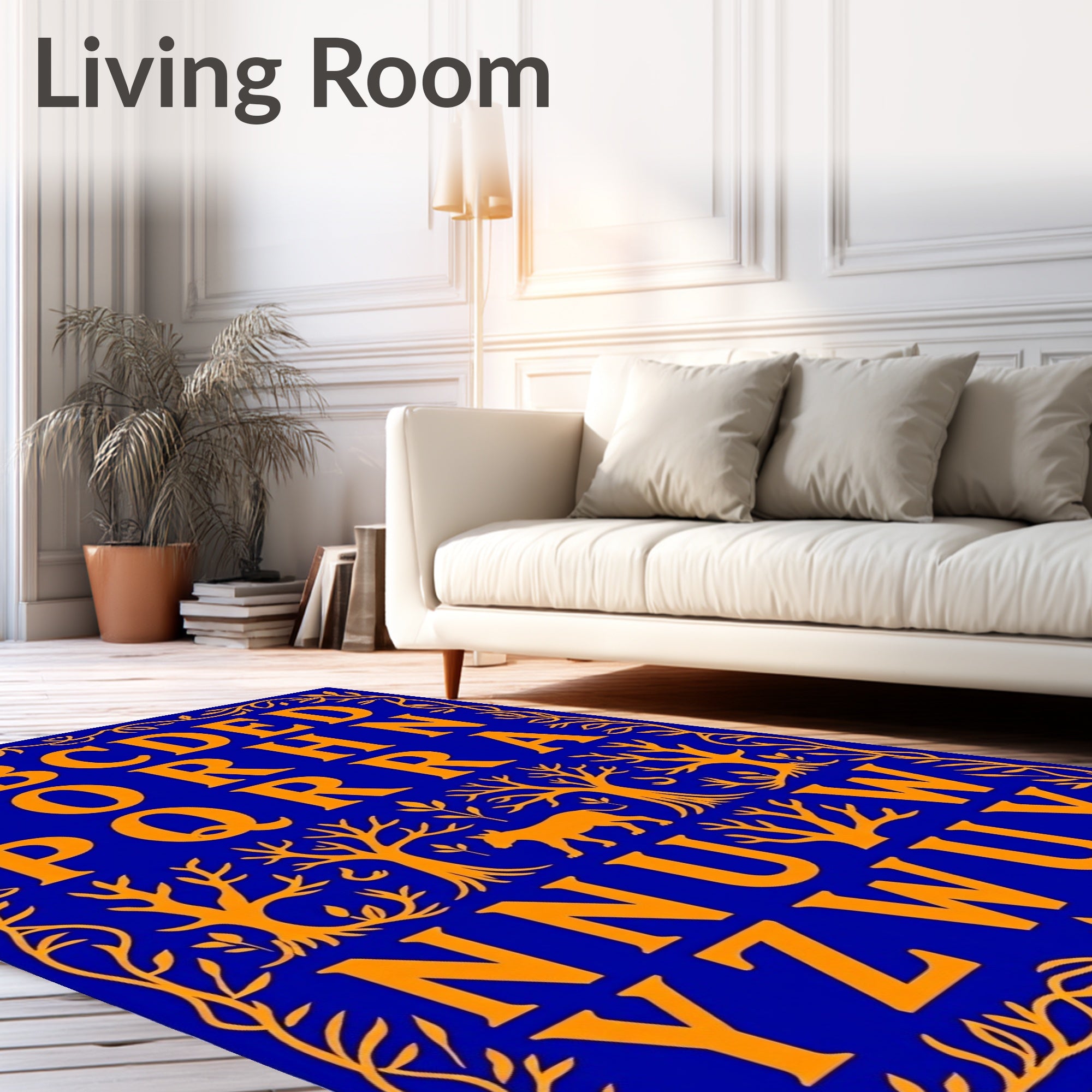 Orange Alphabet Trees Animal Blue Rug