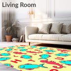 Red Seahorses Aqua Fish Letters Rug