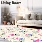 Whimsical Pink Castle Blue Cloud Scene Rug