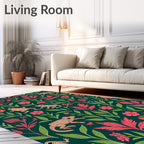 Coral Frogs Greenery Floral Garden Rug