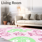 Pink And Green Whimsical Characters Rug