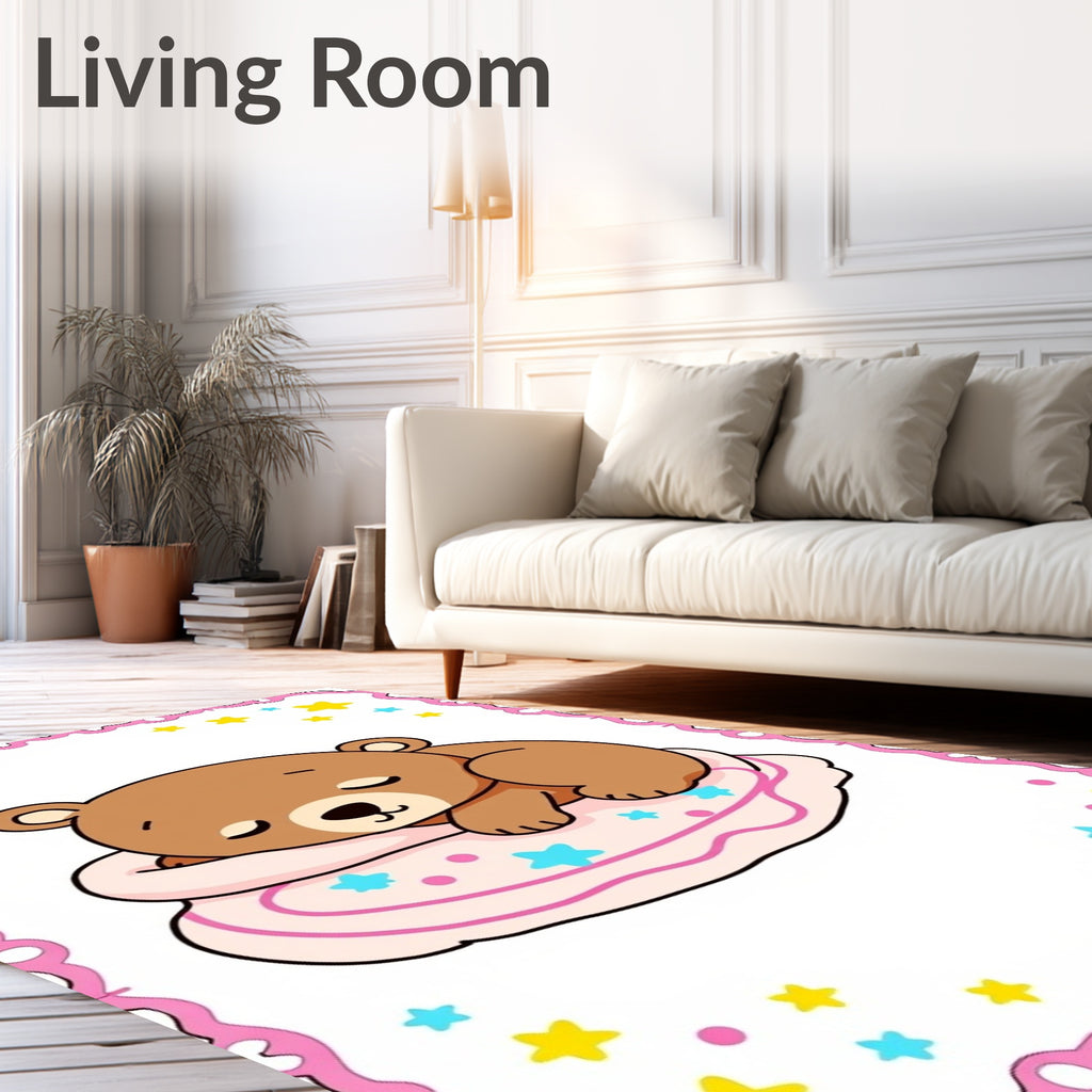 Sleeping Bear With Pink Star Pillow Rug