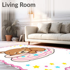 Sleeping Bear With Pink Star Pillow Rug
