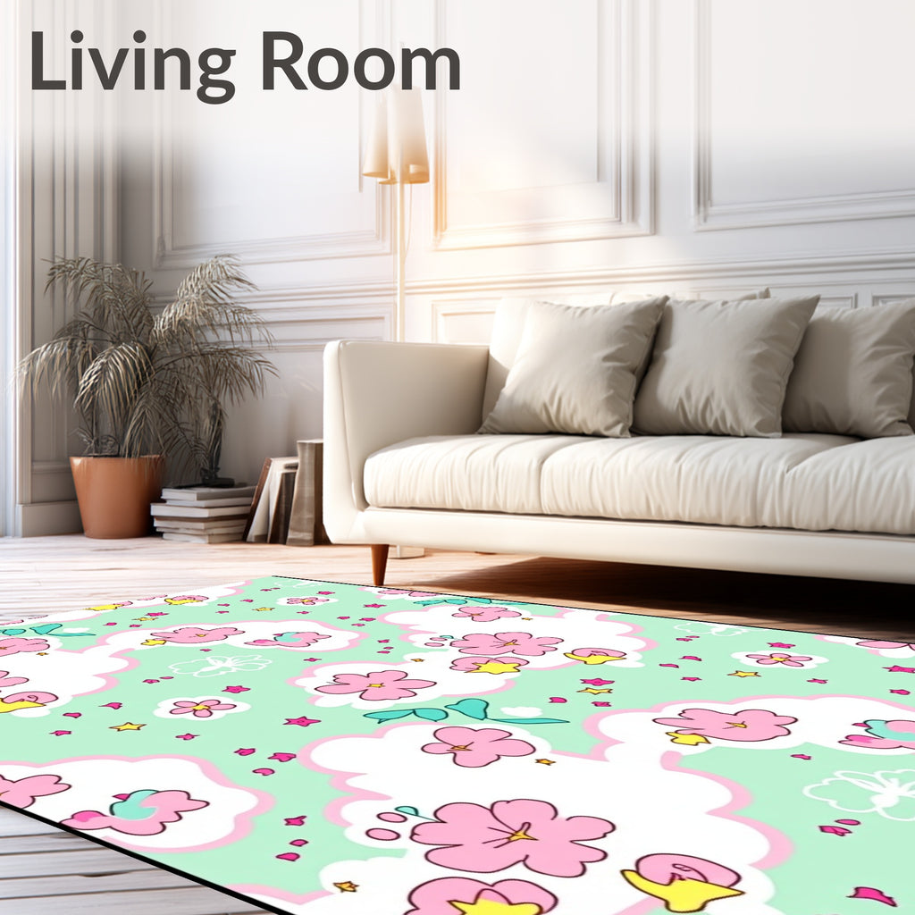 Pastel Pink Floral Cloud Scatter Rug