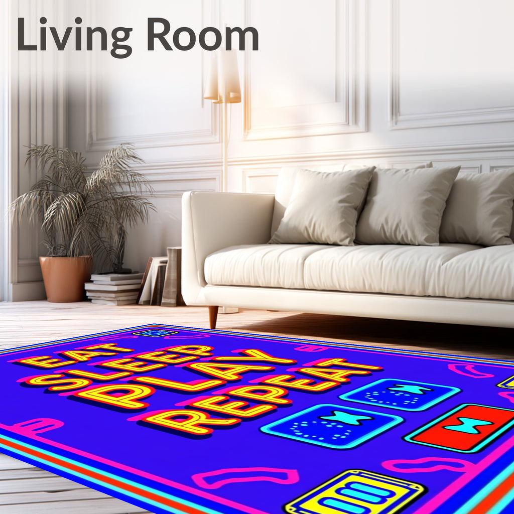Retro Neon Game Controller Vibrant Rug