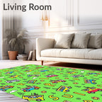 Whimsical Yellow Bus Alphabet Meadow Rug