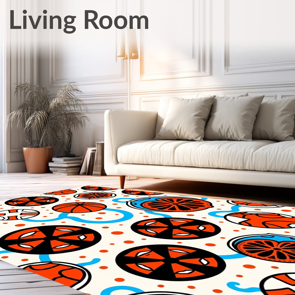 Orange Blue Circles Geometric Dots Rug