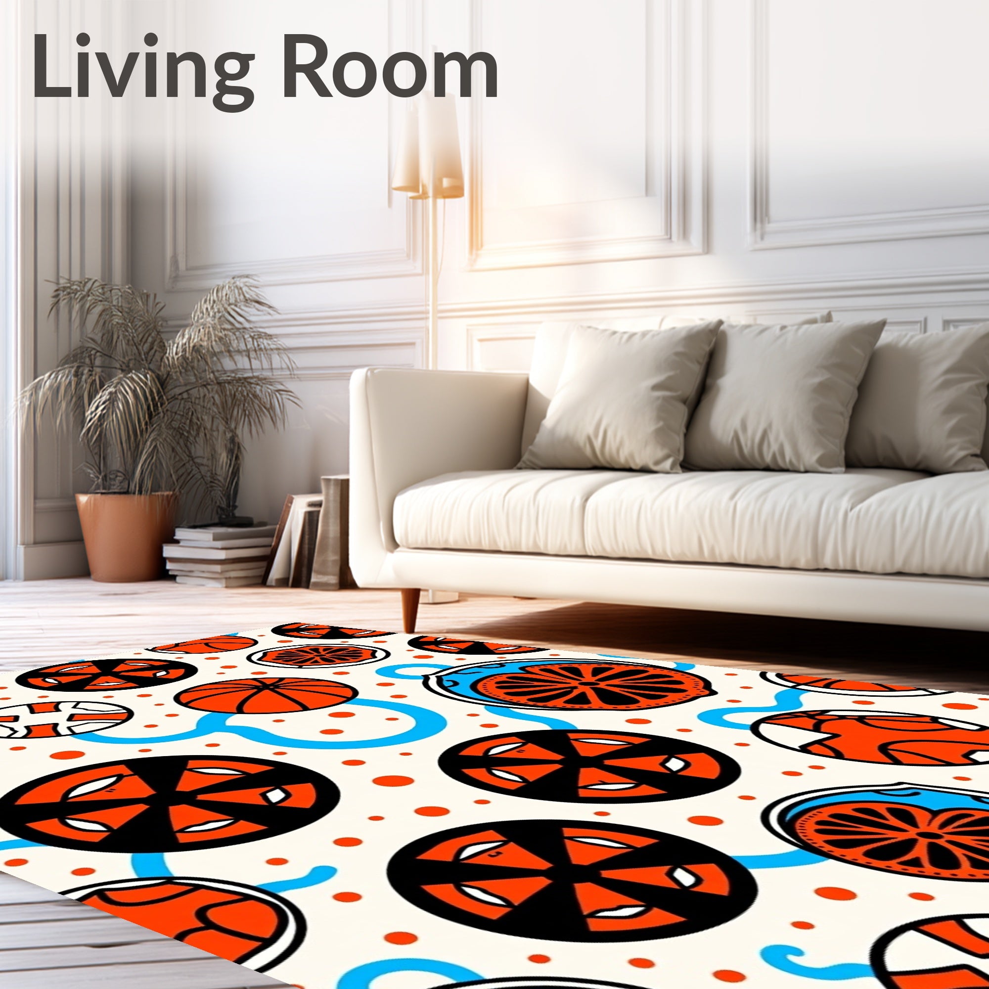 Orange Blue Circles Geometric Dots Rug