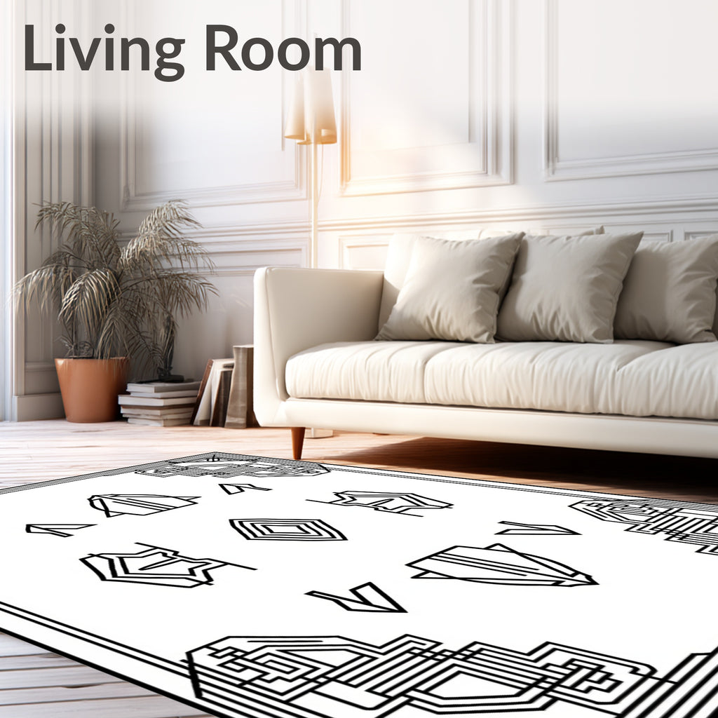 Art Deco Black White Geometric Frame Rug