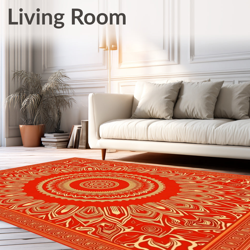 Radiant Golden Sunburst Mandala Rug