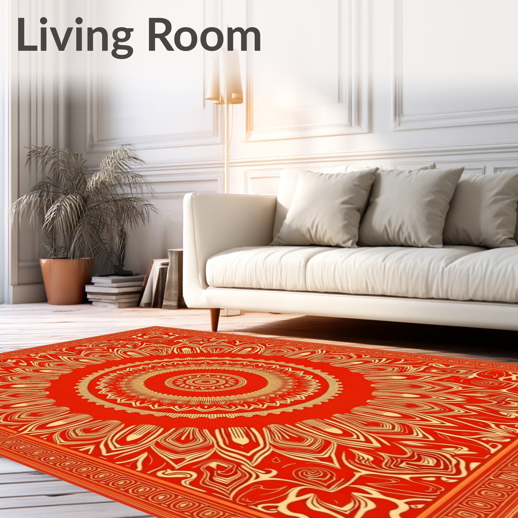 Radiant Golden Sunburst Mandala Rug