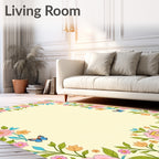 Whimsical Pink Floral Border Butterflies Rug