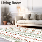 Rustic Green Red Botanical Stripe Rug