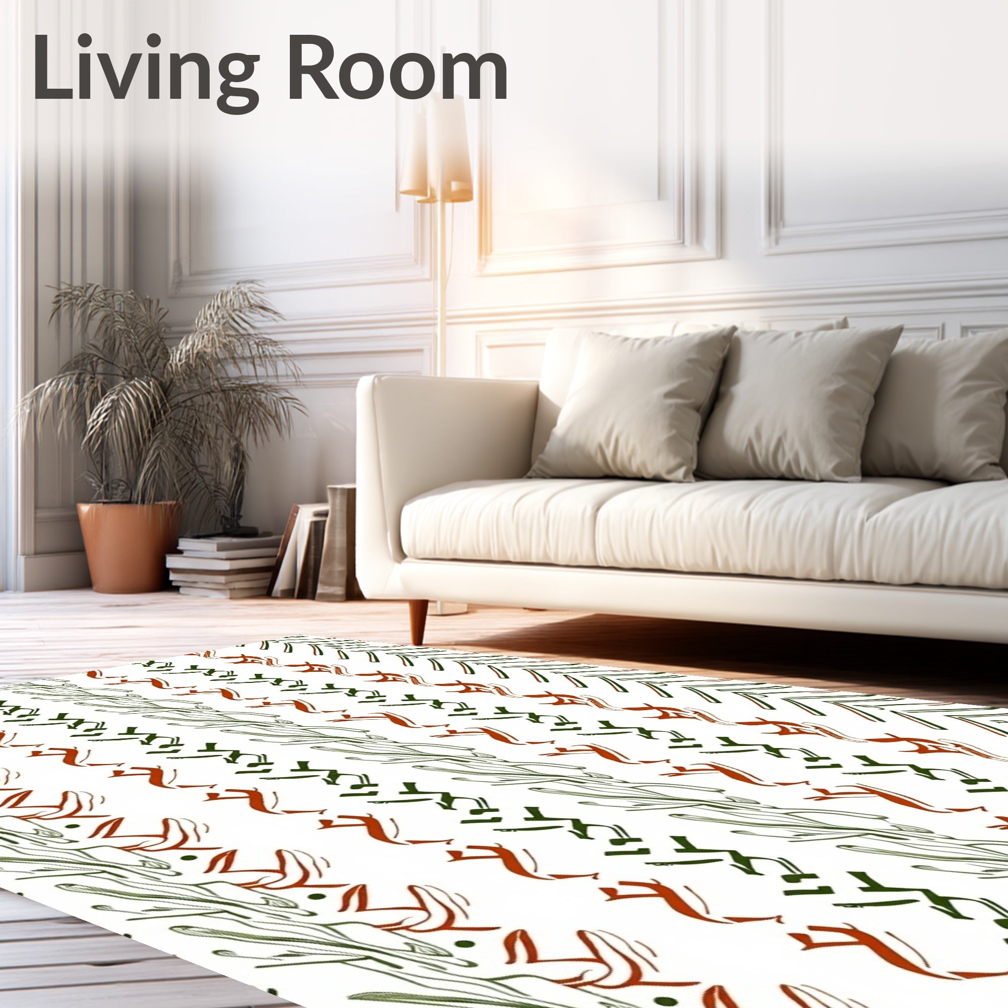 Rustic Green Red Botanical Stripe Rug