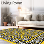 Intricate Yellow Knotwork Symmetry Rug