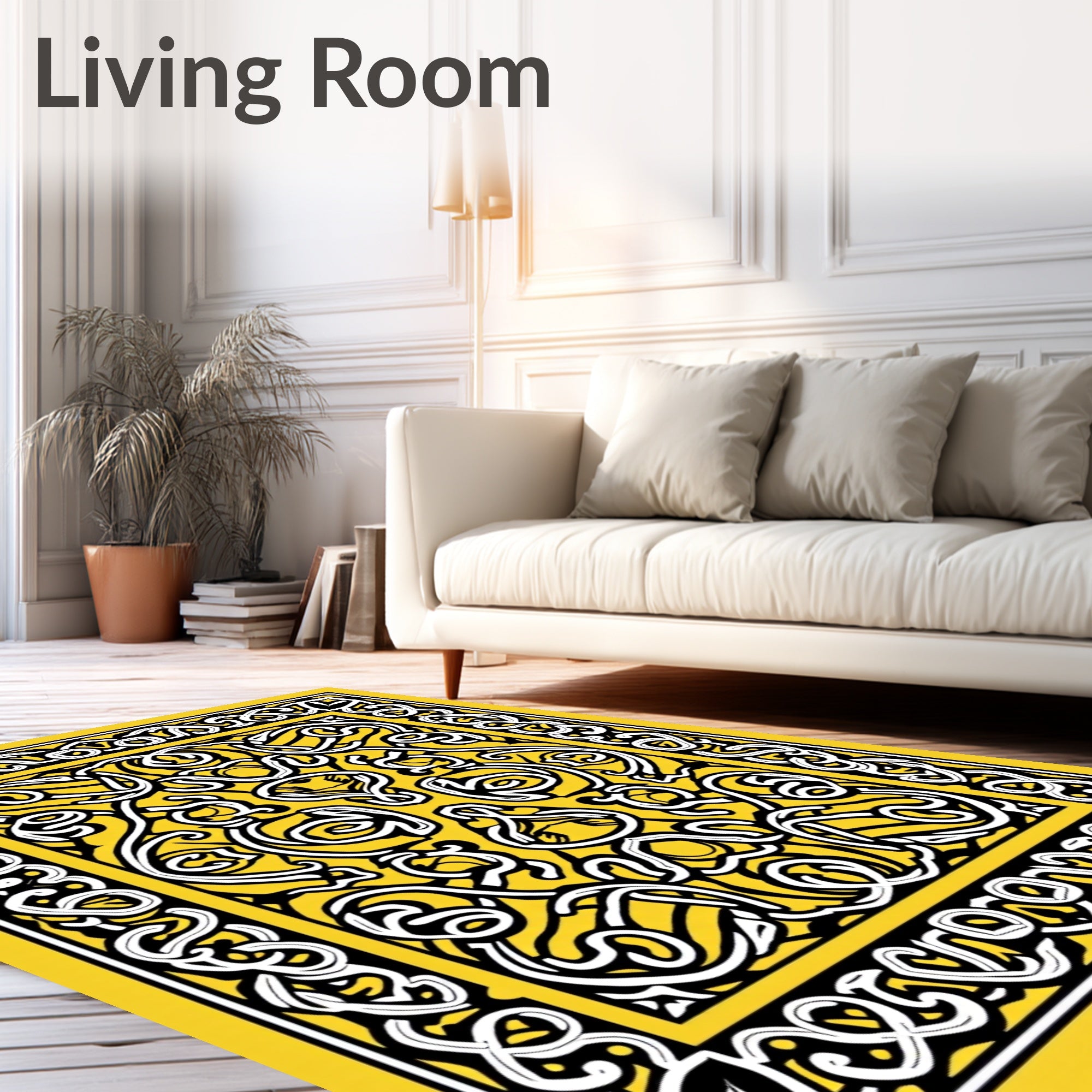 Intricate Yellow Knotwork Symmetry Rug