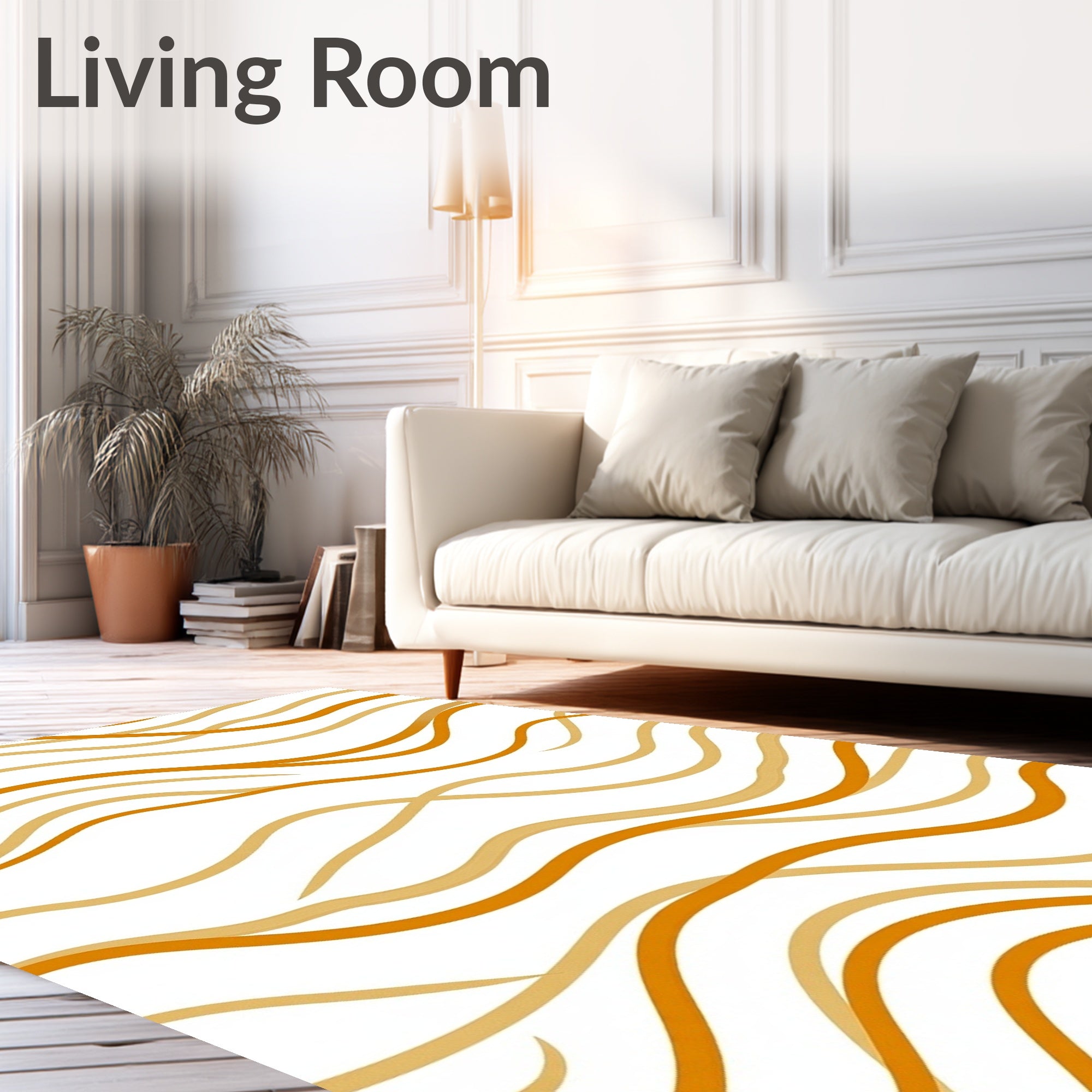 Caramel Ochre Wavy Line Collage Rug